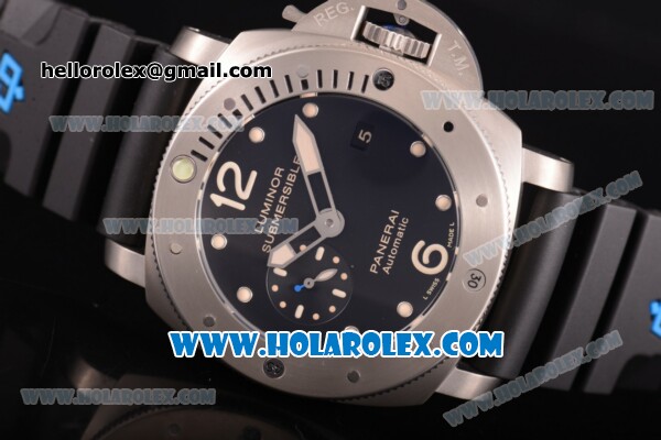 Panerai Luminor Submersible Asia Automatic Steel Case with Black Dial Rubber Strap and Dot Markers - Click Image to Close