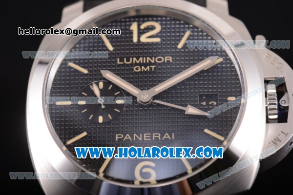 Panerai PAM 535 Luminor 1950 3 Days GMT Asia Automatic Steel Case with Black Dial and Black Leather Sttap - Stick/Arabic Numeral Markers - Click Image to Close