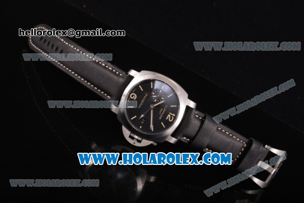Panerai PAM 535 Luminor 1950 3 Days GMT Asia Automatic Steel Case with Black Dial and Black Leather Sttap - Stick/Arabic Numeral Markers - Click Image to Close
