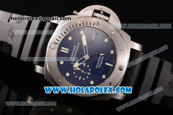 Panerai PAM 371 Submersible Clone P.9000 Automatic Titanium Case with Blue Dial and Luminous Dot Markers - 1:1 Original (KW) - Click Image to Close