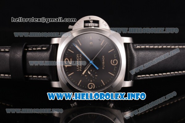 Panerai PAM 524 Luminor 1950 Chrono Flyback Clone P.9000 Automatic Steel Case with Black Dial and Yellow Stick/Arabic Numeral Markers - 1:1 Original (KW) - Click Image to Close