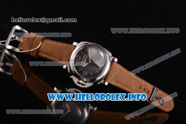 Panerai PAM 557 Luminor 1950 Left-handed 3 Days Acciaio Clone P.3000 Manual Winding Steel Case with Black Dial and Brown Leather Strap - 1:1 Original (KW) - Click Image to Close