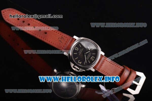 Panerai Luminor Marina 8 Days Acciaio PAM 510 Clone P.5000 Manual Winding Steel Case with Black Dial and Brown Leather Strap - 1:1 Original (KW) - Click Image to Close