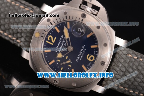 Panerai Luminor Submersible 1000m "La Bomba" Swiss Valjoux 7750 Automatic Steel Case with Blue Dial and Green Leather Strap - Yellow Markers - 1:1 Original (H) - Click Image to Close
