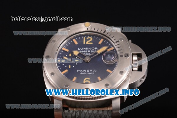 Panerai Luminor Submersible 1000m "La Bomba" Swiss Valjoux 7750 Automatic Steel Case with Blue Dial and Green Leather Strap - Yellow Markers - 1:1 Original (H) - Click Image to Close