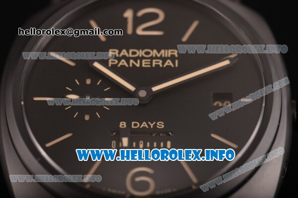 Panerai PAM 384 Radiomir Black Seal Clone P.3000 Manual Winding Real Ceramic Case with Black Dial Leather Strap and Stick/Arabic Numeral Markers (KW) - Click Image to Close
