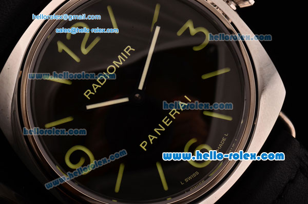 Panerai Radiomir Base PAM00210 Swiss ETA 6497 Manual Winding Steel Case Black Leather Strap Black Dial with Numeral Markers - Click Image to Close