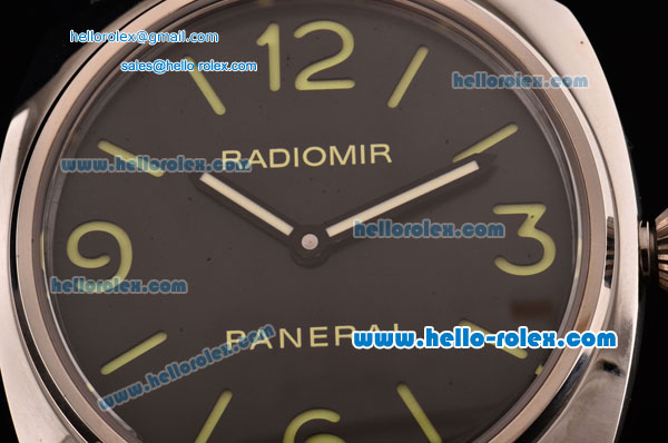 Panerai Radiomir Base PAM00210 Swiss ETA 6497 Manual Winding Steel Case Black Leather Strap Black Dial with Numeral Markers - Click Image to Close