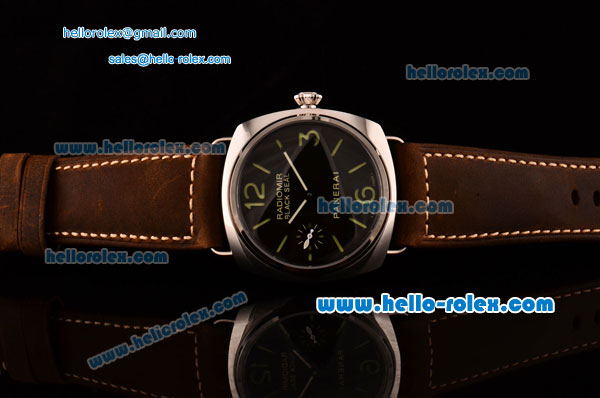 Panerai Radiomir Black Seal PAM380 Swiss ETA 6497 Manual Winding Steel Case Brown Leather Strap Black Dial with Numeral Markers - Click Image to Close
