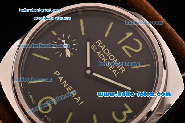 Panerai Radiomir Black Seal PAM380 Swiss ETA 6497 Manual Winding Steel Case Brown Leather Strap Black Dial with Numeral Markers - Click Image to Close
