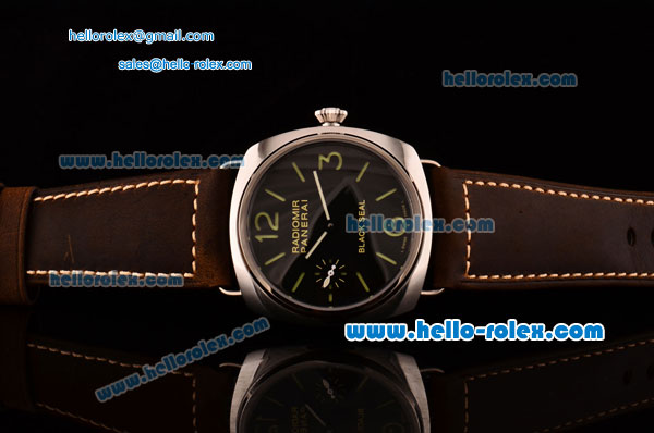 Panerai Radiomir Black Seal PAM380 Swiss ETA 6497 Manual Winding Steel Case Brown Leather Strap Black Dial with Green Numeral Markers - Click Image to Close