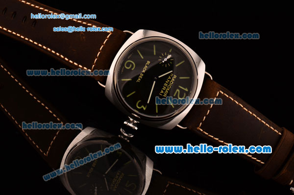 Panerai Radiomir Black Seal PAM380 Swiss ETA 6497 Manual Winding Steel Case Brown Leather Strap Black Dial with Green Numeral Markers - Click Image to Close