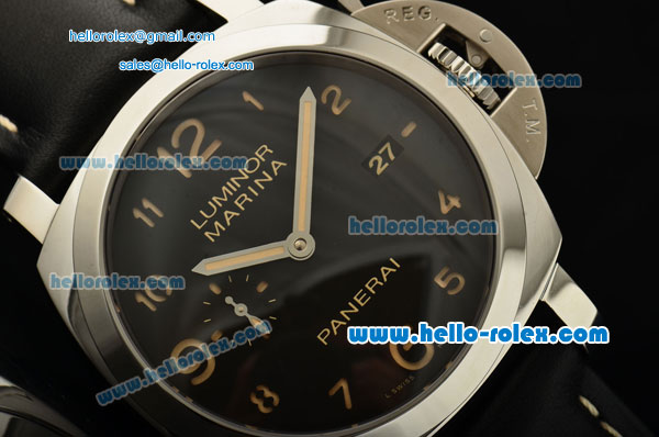 Panerai Luminor Marina 1950 3 Days PAM 00359 Swiss Valjoux 7750-CHG-ORG Automatic Steel Case with Black Leather Strap Black Dial and Numeral Markers 1:1 Original - Click Image to Close