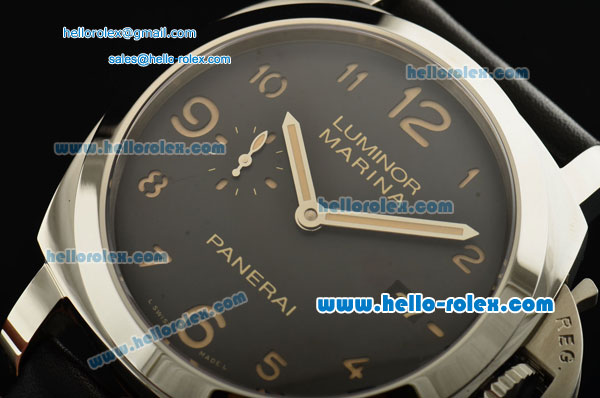 Panerai Luminor Marina 1950 3 Days PAM 00359 Swiss Valjoux 7750-CHG-ORG Automatic Steel Case with Black Leather Strap Black Dial and Numeral Markers 1:1 Original - Click Image to Close