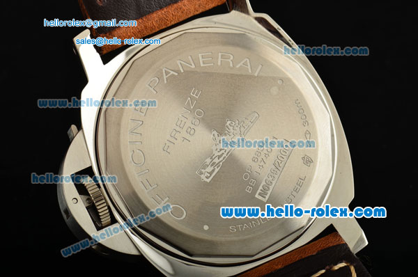 Panerai Luminor Base Special Edition PAM 390 Swiss ETA 6497 Manual Winding Steel Case with Brown Leather Strap Black Dial and Numeral Markers - Click Image to Close