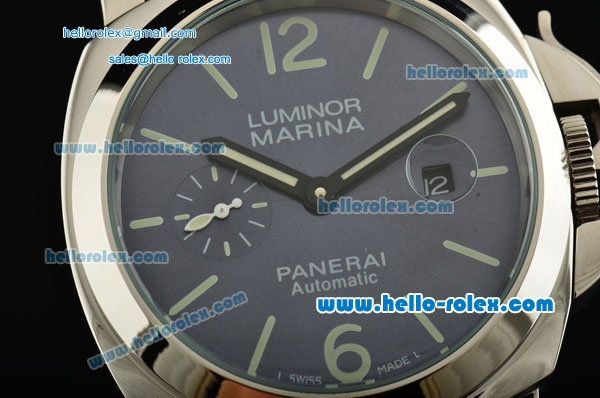 Panerai Luminor Marina PAM 00282 Automatic Movement Steel Case with Blue Dial Green Stick Markers and Brown Leather Strap - Click Image to Close