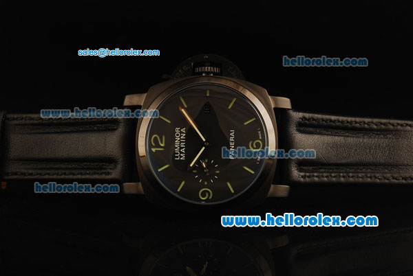 Panerai Luminor Marina PAM 386 Automatic Movement PVD Case with Black Dial and Green Stick/Numeral Markers - Click Image to Close