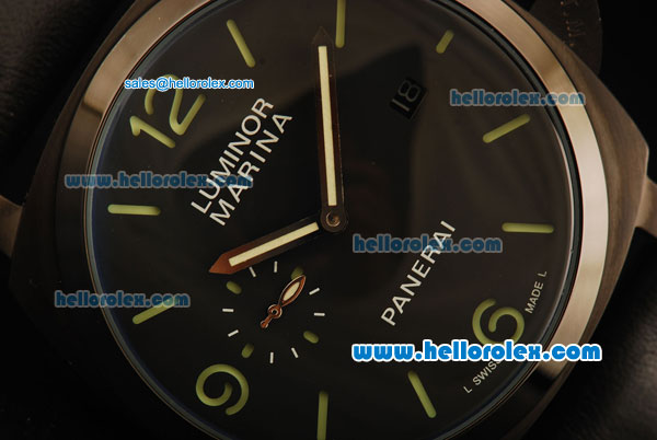 Panerai Luminor Marina PAM 386 Automatic Movement PVD Case with Black Dial and Green Stick/Numeral Markers - Click Image to Close