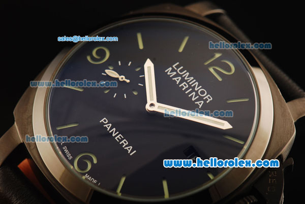 Panerai Luminor Marina PAM 386 Automatic Movement PVD Case with Black Dial and Green Stick/Numeral Markers - Click Image to Close