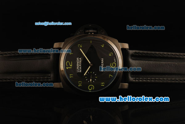 Panerai Luminor Marina PAM 386 Automatic Movement PVD Case with Black Dial and Green Arabic Numeral Markers - Click Image to Close