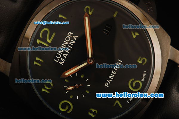 Panerai Luminor Marina PAM 386 Automatic Movement PVD Case with Black Dial and Green Arabic Numeral Markers - Click Image to Close