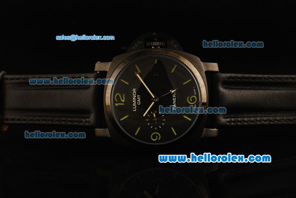 Panerai Luminor GMT Automatic Movement PVD Case with Black Dial and Green Markers - Click Image to Close