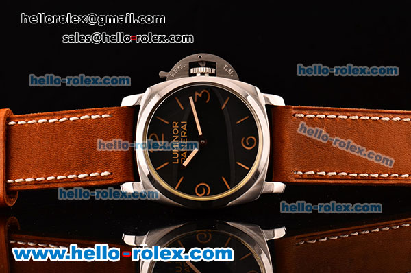 Panerai PAM00372 Luminor 1950 3 Days Clone P.3000 Manual Winding Steel Case with Black Dial and Brown Leather Strap - Click Image to Close