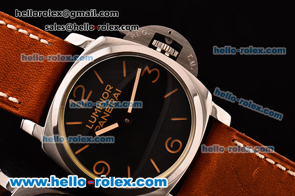 Panerai PAM00372 Luminor 1950 3 Days Clone P.3000 Manual Winding Steel Case with Black Dial and Brown Leather Strap - Click Image to Close