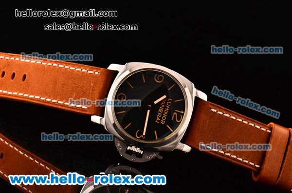 Panerai PAM00372 Luminor 1950 3 Days Clone P.3000 Manual Winding Steel Case with Black Dial and Brown Leather Strap - Click Image to Close