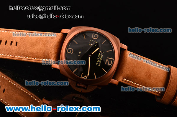 Panerai Luminor 1950 3 Days Clone P.3000 Manual Winding Brown PVD Case with Black Dial and Brown Leather Strap - Click Image to Close