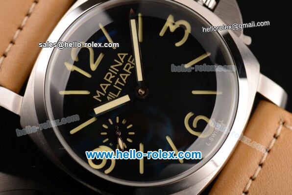 Panerai Luminor Marina Asia 6497 Manual Winding Steel Case with Brown Leather Strap Green Markers and Black Dial - Click Image to Close
