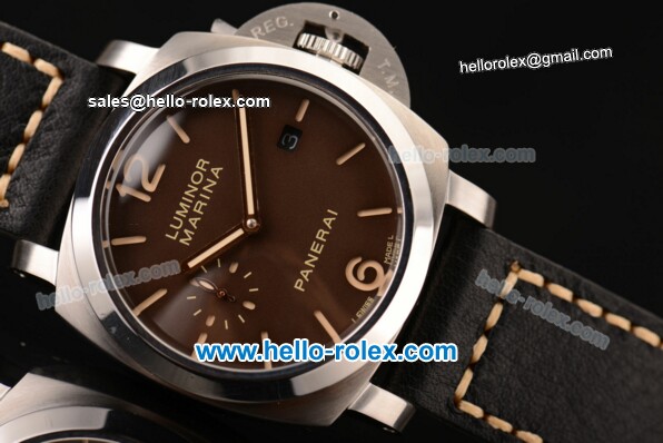 Panerai Luminor Marina 1950 3 Days PAM00351 Asia ST25 Automatic Steel Case with Black Leather Strap and Brown Dial - Click Image to Close