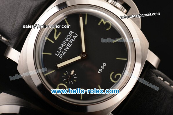 Panerai Pam 312 Luminor 1950 Manual Winding Movement Steel Case with Black Dial-Luminous Markers and Black Leather Strap - Click Image to Close