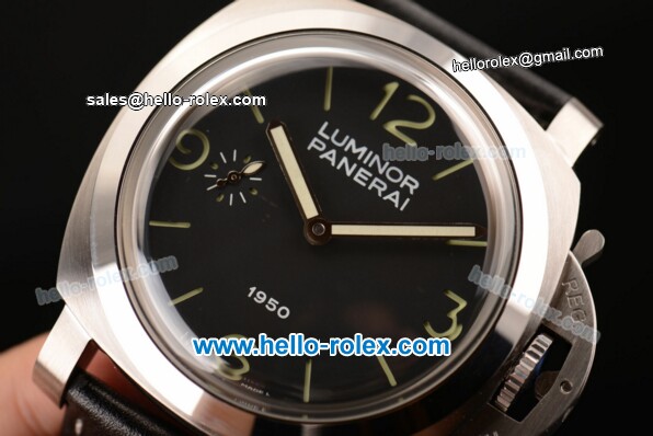 Panerai Pam 312 Luminor 1950 Manual Winding Movement Steel Case with Black Dial-Luminous Markers and Black Leather Strap - Click Image to Close