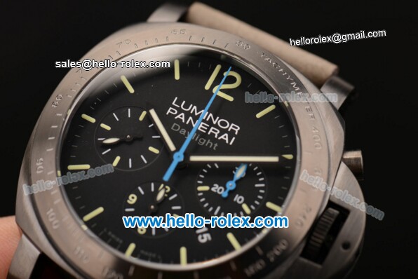 Panerai Luminor Daylight Buenos Aires PAM 363 Chrono Swiss Valjoux 7753 Automatic PVD Case with Grey Leather Strap and Black Dial - 1:1 Original - Click Image to Close