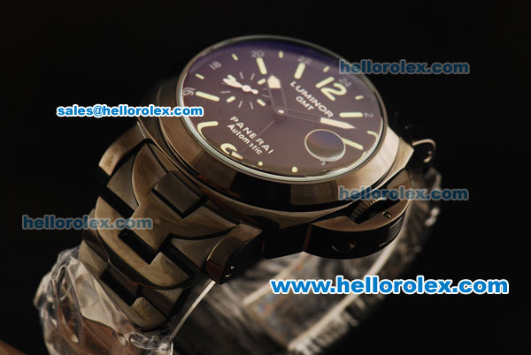 Panerai Luminor GMT Automatic Movement PVD Case with Black Dial and PVD Strap - Click Image to Close