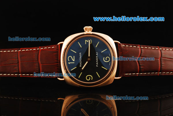 Panerai Radiomir Pam 210 Manual Winding Movement Rose Gold Case with Black Dial and Brown Leather Strap - Click Image to Close
