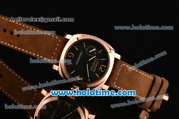 Panerai PAM 422 Luminor Marina Asia 6497 Manual Winding Rose Gold Case with Brown Leather Strap Stick/Numeral Markers and Black Dial - Click Image to Close