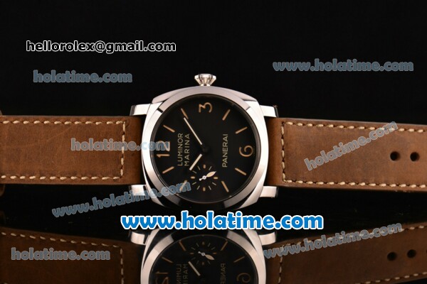 Panerai PAM 422 Luminor Marina Asia 6497 Manual Winding Steel Case with Brown Leather Strap Stick/Numeral Markers and Black Dial - Click Image to Close