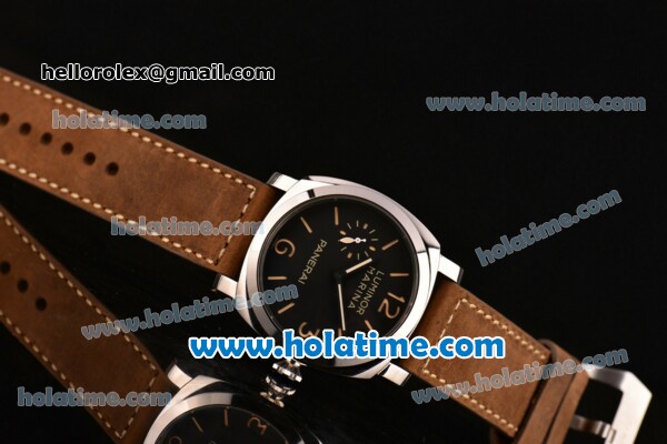 Panerai PAM 422 Luminor Marina Asia 6497 Manual Winding Steel Case with Brown Leather Strap Stick/Numeral Markers and Black Dial - Click Image to Close