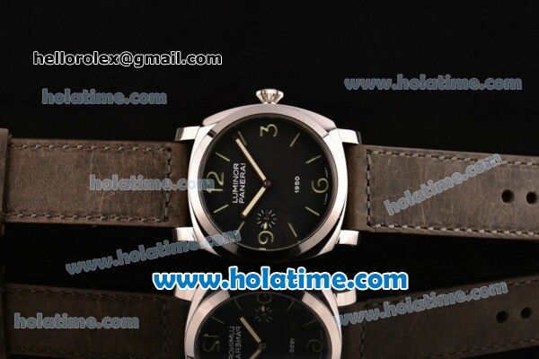 Panerai OP 6576 Luminor 1950 Asia 6497 Manual Winding Steel Case with Black Leather Strap Stick/Numeral Markers and Black Dial - Click Image to Close