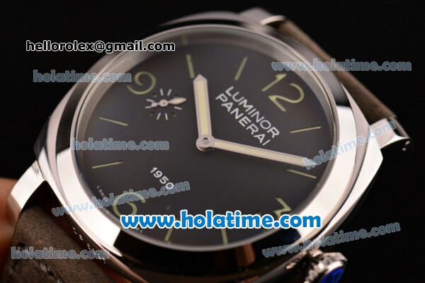 Panerai OP 6576 Luminor 1950 Asia 6497 Manual Winding Steel Case with Black Leather Strap Stick/Numeral Markers and Black Dial - Click Image to Close