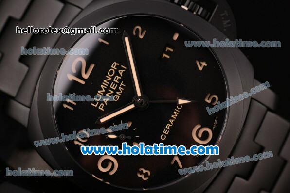 Panerai PAM00438 Luminor 1950 3 Days GMT P.9001 Automatic Full PVD with Yellow Numeral Markers and Black Dial -1:1 Original (Z) - Click Image to Close