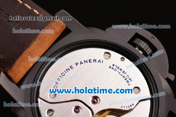 Panerai PAM00375 Luminor 1950 Clone P.3000 Manual Winding Titanium Case with Brown Leather Strap and Yellow Markers - 1:1 Original (Z) - Click Image to Close