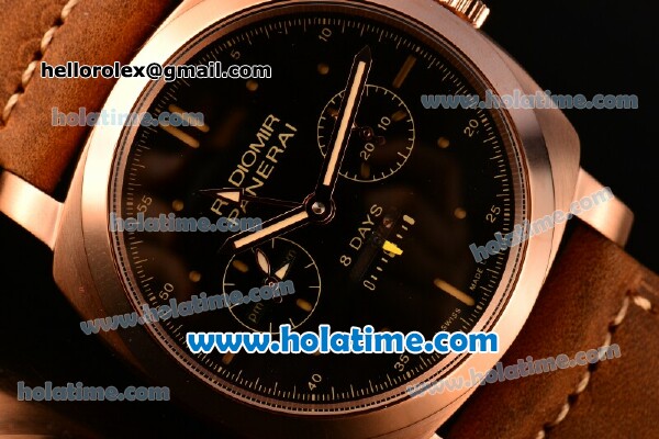 Panerai Radiomir 1940 8 Days GMT PAM502 Asia ST25 Automatic Rose Gold Case with Black Dial and Brown Leather Strap - Click Image to Close