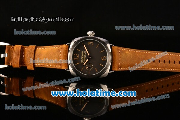 Panerai Radiomir 1940 PAM521 Clone P.3000 Manual Winding Steel Case with Stick/Arabic Numeral Markers and Brown Leather Strap - Click Image to Close