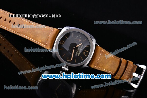 Panerai Radiomir 1940 PAM521 Clone P.3000 Manual Winding Steel Case with Black Dial and Brown Leather Strap - Click Image to Close