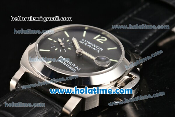 Panerai Luminor Marina Swiss Valjoux 7750 Automatic Steel Case with Green Stick/Arabic Numeral Markers and Black Dial - Click Image to Close