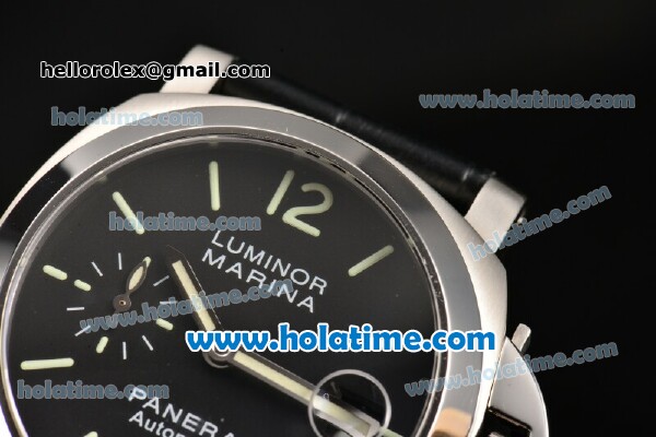Panerai Luminor Marina Swiss Valjoux 7750 Automatic Steel Case with Green Stick/Arabic Numeral Markers and Black Dial - Click Image to Close