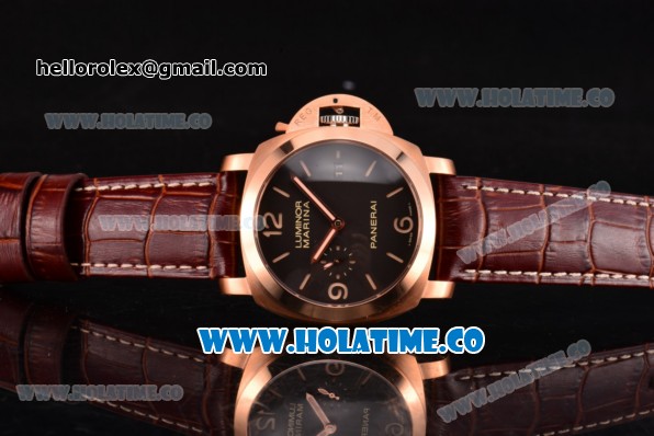 Panerai Luminor Marina 1950 3 Days PAM 393 Clone P.9000 Automatic Rose Gold Case with Black Dial and Stick/Numeral Markers - 1:1 Original (ZF) - Click Image to Close